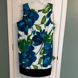Alyx White Shift Dress with Blue Floral & Green Leaves